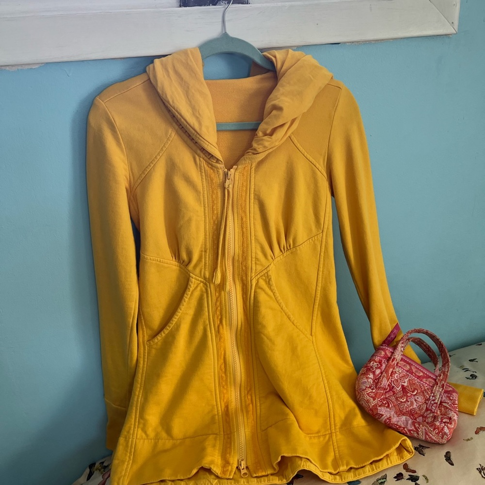 Rare Mid Victorian Prairie Underground Cloak Hoodie Bright Yellow Lemon Sun XS